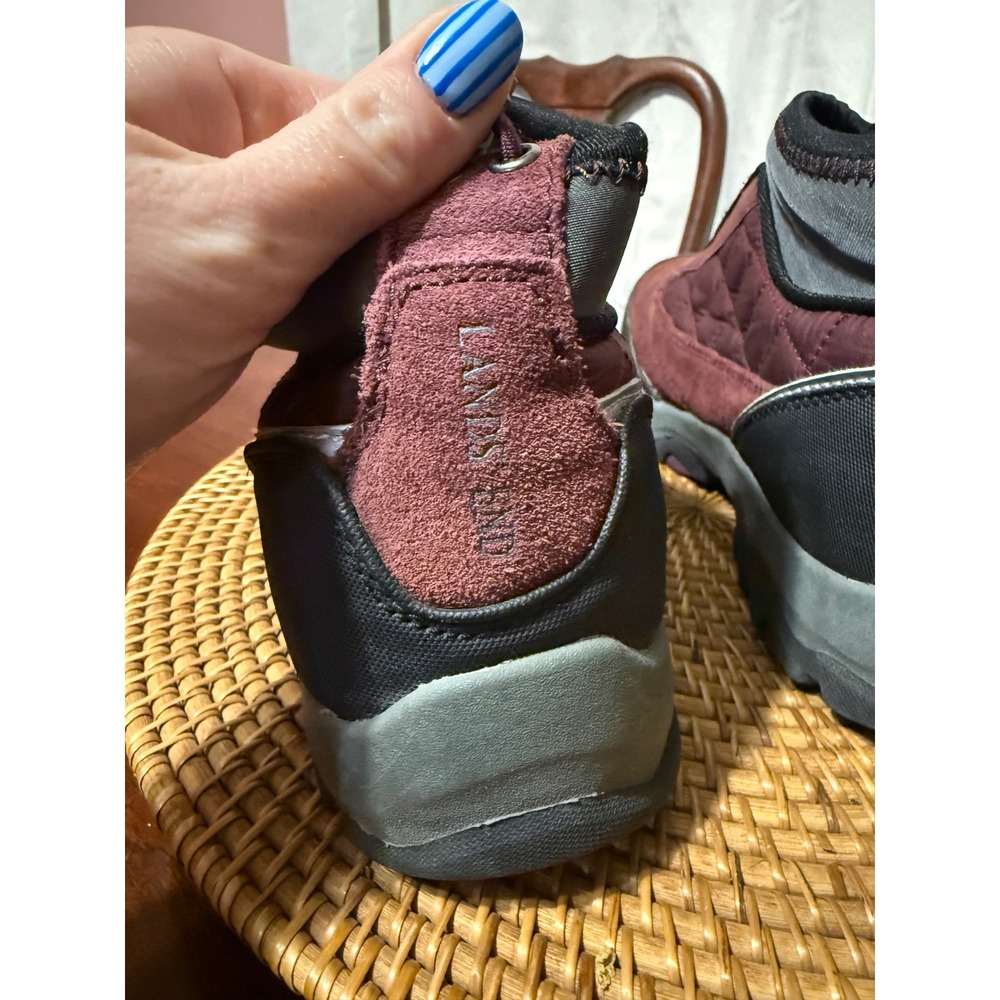 Lands End Womens 9.5 Burgundy Suede Quilted Ankle Snow Boots V2442 F2969 394044 - Picture 4 of 11